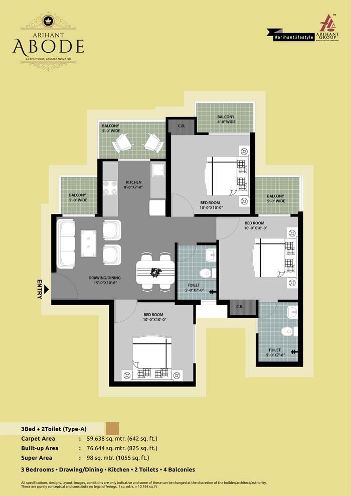 Arihant Abode 3BHK Apartments Floor Plan
