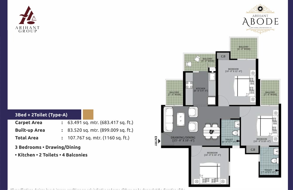 Arihant Abode 3BHK Apartments Floor Plan